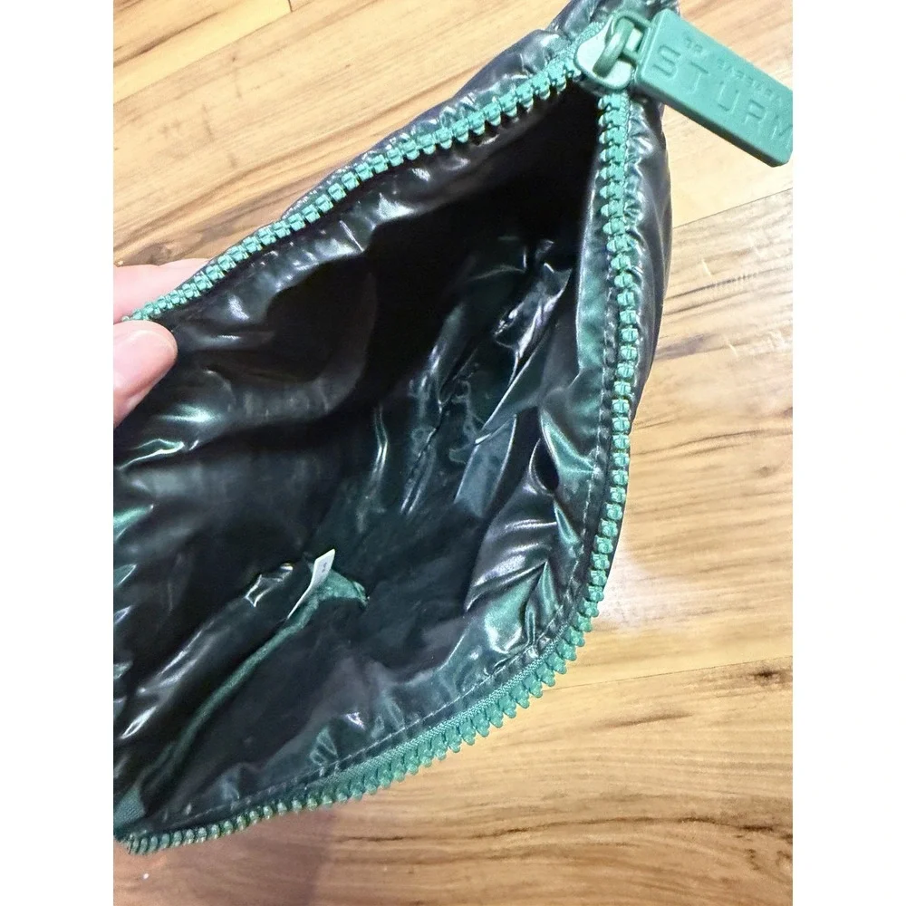 Dr. Barbara Sturm Cosmetic Bag Pouch Dark Green Quilted Puffer Zip Makeup Case